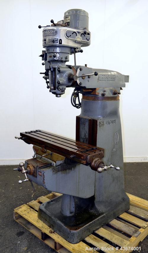 Used Bridgeport  Series 1 Knee Mill. Spindle speeds 80- 2720 (variable). Table size 9” deep x 36” wide. Driven by a 1 hp, 3/60/230/460 volt, 1420 rpm motor.