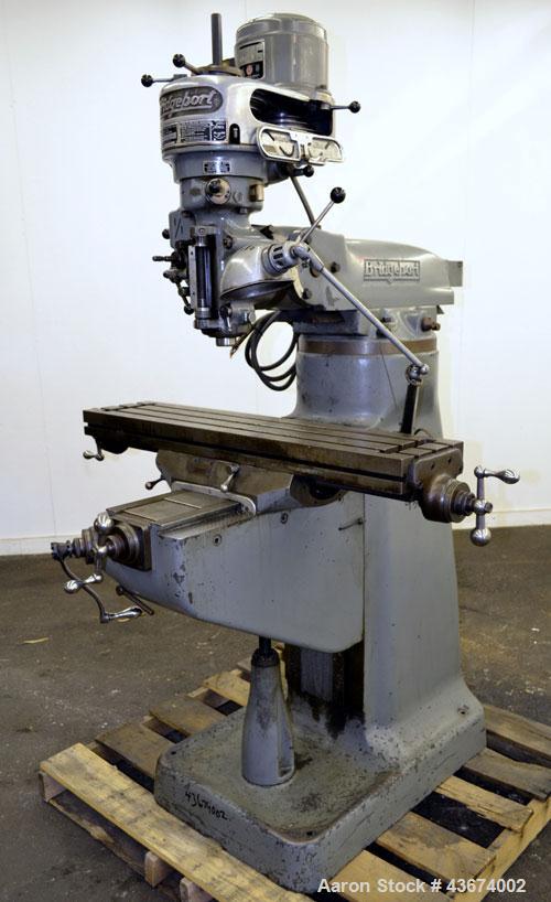 Used Bridgeport Machines Series 1 Knee Mill.  Spindle speeds 80- 2720 (variable). Table size 9” deep x 42” wide. Driven by a 1 hp, 3/60/208-220 volt, 1730 rpm motor.