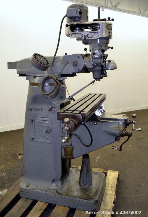 Used Bridgeport Machines Series 1 Knee Mill.  Spindle speeds 80- 2720 (variable). Table size 9” deep x 42” wide. Driven by a 1 hp, 3/60/208-220 volt, 1730 rpm motor.
