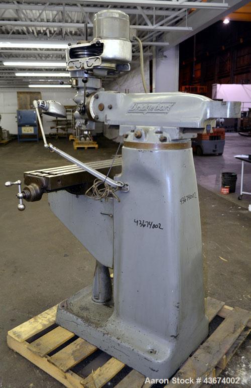 Used Bridgeport Machines Series 1 Knee Mill.  Spindle speeds 80- 2720 (variable). Table size 9” deep x 42” wide. Driven by a 1 hp, 3/60/208-220 volt, 1730 rpm motor.