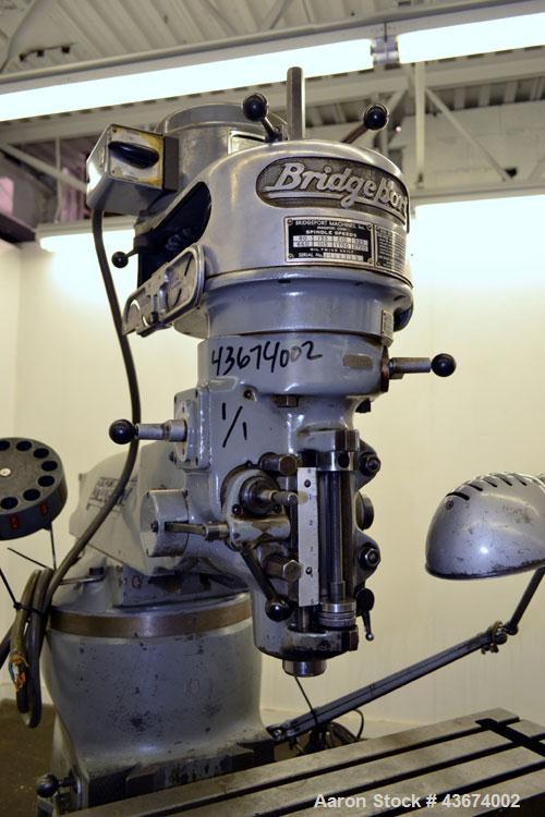 Used Bridgeport Machines Series 1 Knee Mill.  Spindle speeds 80- 2720 (variable). Table size 9” deep x 42” wide. Driven by a 1 hp, 3/60/208-220 volt, 1730 rpm motor.