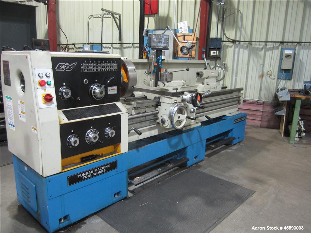 Used-CY Yunnan model C46250L/2000 gap bed engine lathe, 5" spindle bore, four jaw chuck, quick change tool post, Mitutoyo tw...