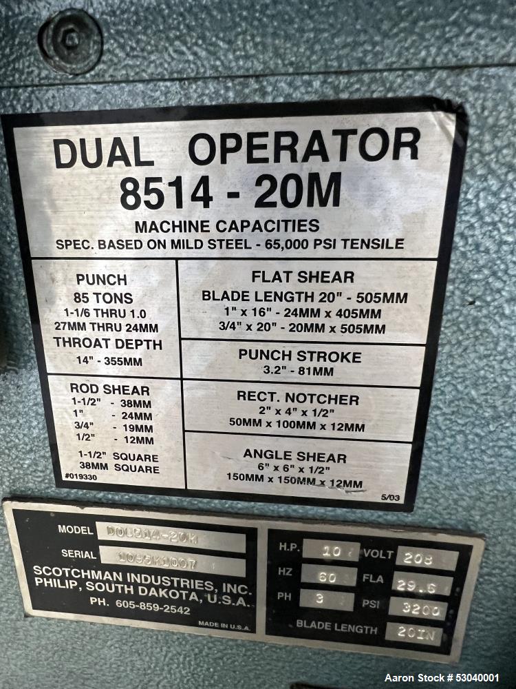 Used Scotchman D08514-20M Ironworker – 85 Ton for Sale