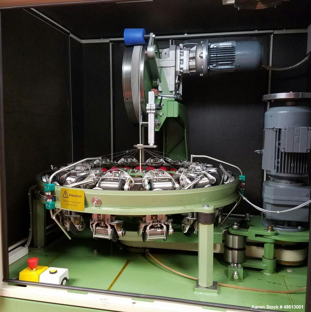 Used Wardwell Braider, Model DG24A. 208VAC, 3 phase. 97" high x 84" wide x 108" deep. Approximately 2,000 lbs. Last used for steel braiding of detonation cord for aerospace/defense application. Mfg. ...