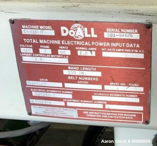 Used DoAll General Purpose Manual Horizontal Bandsaw, Model C-916 M.