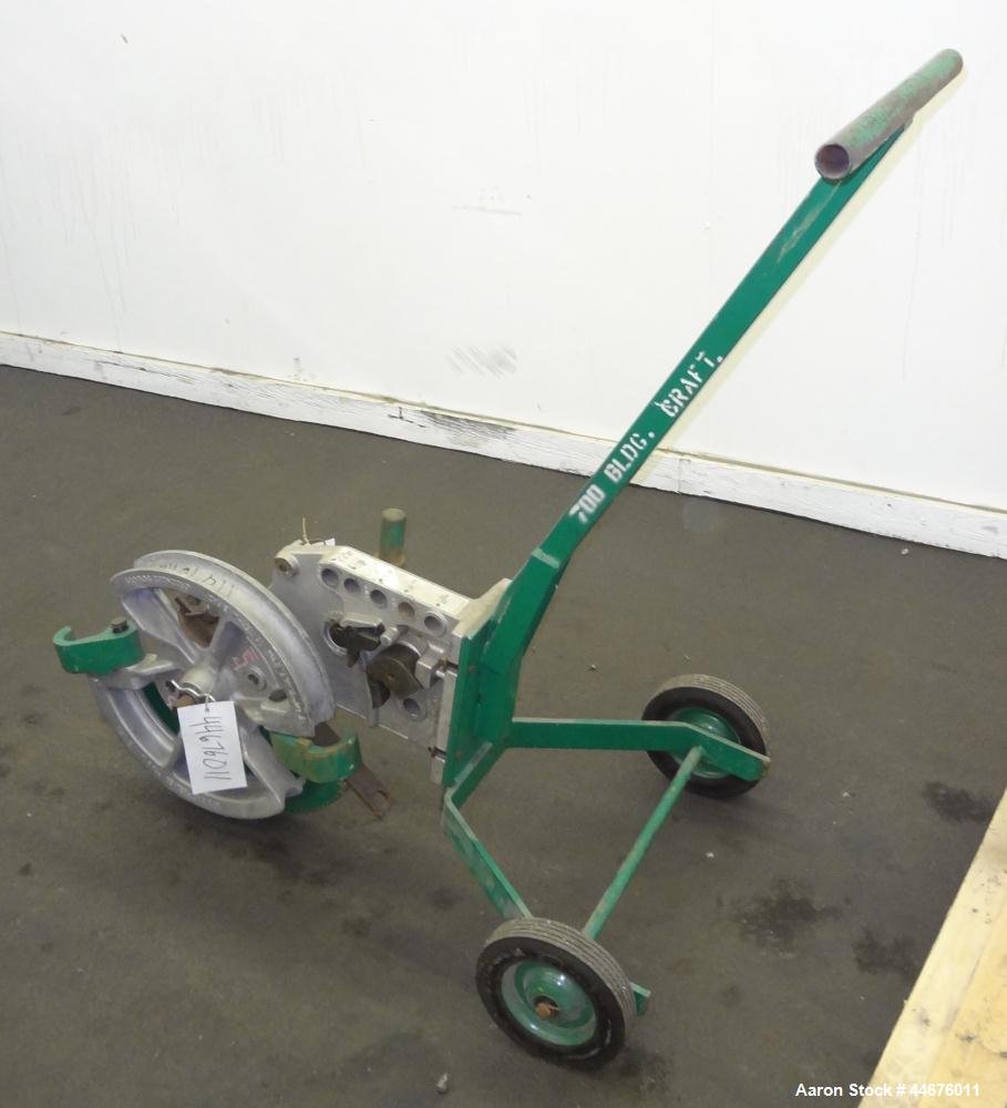 Used Greenlee Mechanical Pipe Bender, Model 1818.  EMT capacity 3/4" - 2", rigid capacity 1/2" - 1-1/2", IMC capacity 1/2" - 1-1/4", aluminum 1/2" - 1-1/2".  Mounted on wheels.
