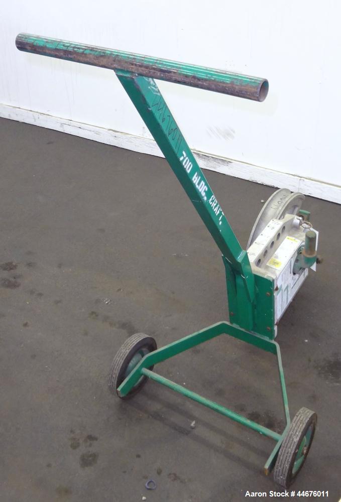 Used Greenlee Mechanical Pipe Bender, Model 1818.  EMT capacity 3/4" - 2", rigid capacity 1/2" - 1-1/2", IMC capacity 1/2" - 1-1/4", aluminum 1/2" - 1-1/2".  Mounted on wheels.