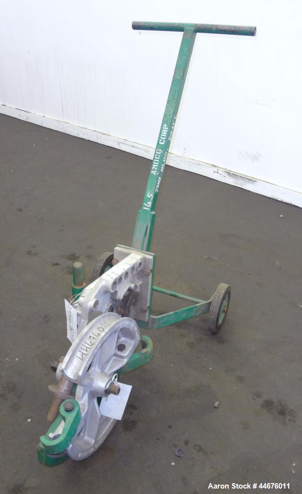 Used Greenlee Mechanical Pipe Bender, Model 1818.  EMT capacity 3/4" - 2", rigid capacity 1/2" - 1-1/2", IMC capacity 1/2" - 1-1/4", aluminum 1/2" - 1-1/2".  Mounted on wheels.