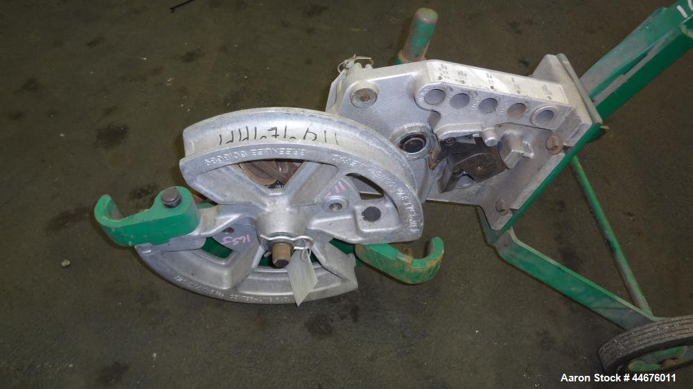 Used Greenlee Mechanical Pipe Bender, Model 1818.  EMT capacity 3/4" - 2", rigid capacity 1/2" - 1-1/2", IMC capacity 1/2" - 1-1/4", aluminum 1/2" - 1-1/2".  Mounted on wheels.