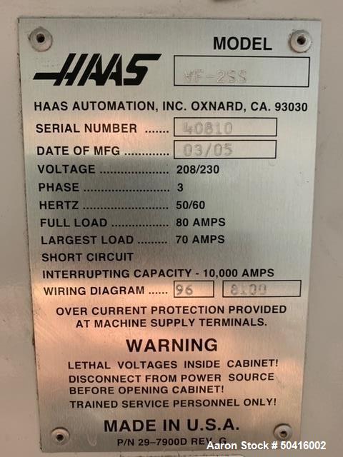 Used-Haas VF-2SS MILL, S/N 40810,  Yr. 3/05