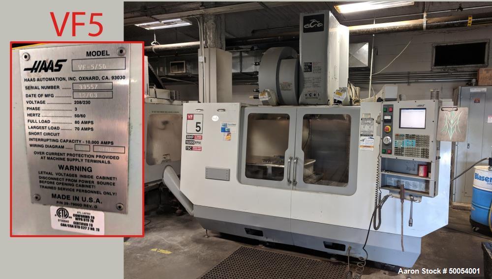 Used- HAAS Model VF-5/50 Vertical CNC Milling Machine.