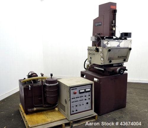 Used Hansvedt Ram Type EDM, Model Benchman. Work table size 9.4" x 14.2", table travel 5.5" x 8.5", work tank size 16" x 24" x 11" high, platen to table 18" maximum, 10" minimum, ram travel 8", plate...