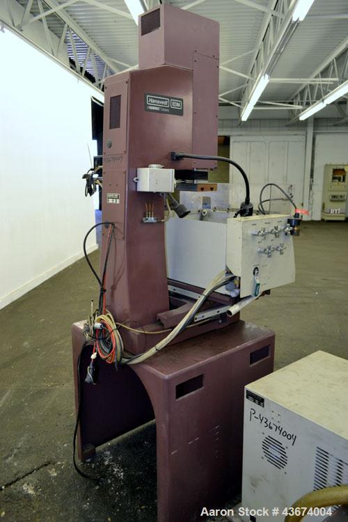 Used Hansvedt Ram Type EDM, Model Benchman. Work table size 9.4" x 14.2", table travel 5.5" x 8.5", work tank size 16" x 24" x 11" high, platen to table 18" maximum, 10" minimum, ram travel 8", plate...