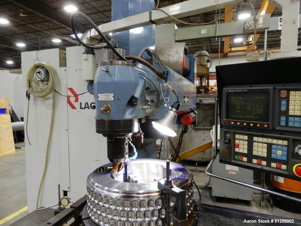 Used Lagun Model LBF-L1200 CNC Universal Milling Machine; 21"x47" table, 43" longitudinal travel, 23" ram travel, 23"vertical travel, 50 taper spindle, 50-3000 RPM speed range, Universal vertical hea...