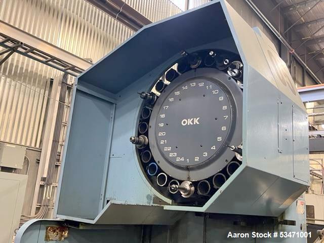 Used OKK Vertical Machining Center, Model MCV-660. 6000 RPM spindle speed; 59" X-axis, 26" Y-axis, 25.5" Z-axis; 25.5" 67" L x 25.5" W table size; 24 Tool changer capacity; 26,500 lbs. approximate we...