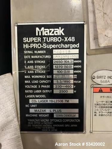 Used High Performance Mazak Super Turbo X48 Hi-Pro Laser Cutting Machines.