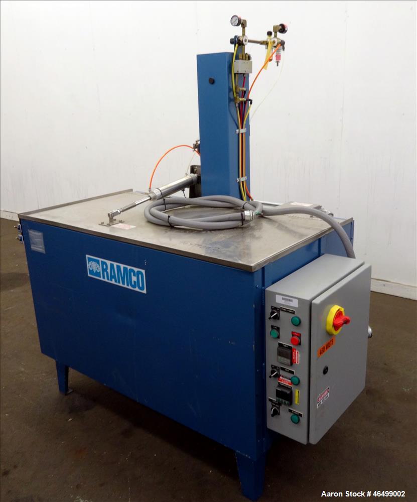 Used Ramco Equipment Migi-Kleen Parts Dryer, Model MK48EBSS, 304 Stainless Steel. 150 Pound capacity, heating rated 18 kw. Working zone 46" long x 21" wide x 16" deep, internal tank 48" long x 26" wi...