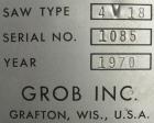 Used- Grob Inc Bandsaw, Type 4V18. 18'' throat depth. 12'' work height.