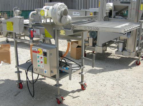 Used Stein all purpose batter applicator, model APB-24, 304 stainless steel. 24" wide x 96" long wire mesh belt, driven by an approximately 1 hp gearmotor. Dual curtain overflow with overflow and a 1...