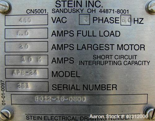 Used Stein all purpose batter applicator, model APB-24, 304 stainless steel. 24" wide x 96" long wire mesh belt, driven by an approximately 1 hp gearmotor. Dual curtain overflow with overflow and a 1...