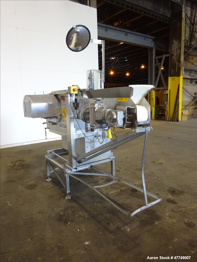 Used Baader Food Processing Machinery Soft Separator, Type 603, Stainless Steel. Approximate 6" wide x 50" long plastic belt in feed. Last used separating plastic wrappers off of cheese slices. Mount...
