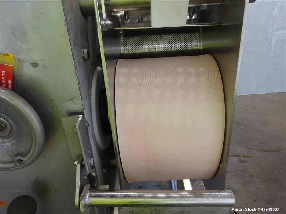 Used Baader Food Processing Machinery Soft Separator, Type 603, Stainless Steel. Approximate 6" wide x 50" long plastic belt in feed. Last used separating plastic wrappers off of cheese slices. Mount...