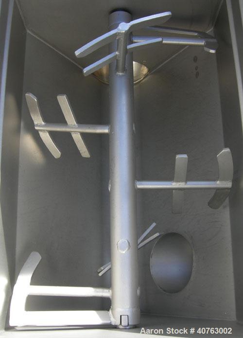 Used Butcher Boy Agitated Meat Grinder, Model 500/56, 304 stainless steel. Approximate 500 pound mixing capacity. Top feed hopper 24" wide x 36" long x 39" deep with mixer paddle assembly, driven by ...