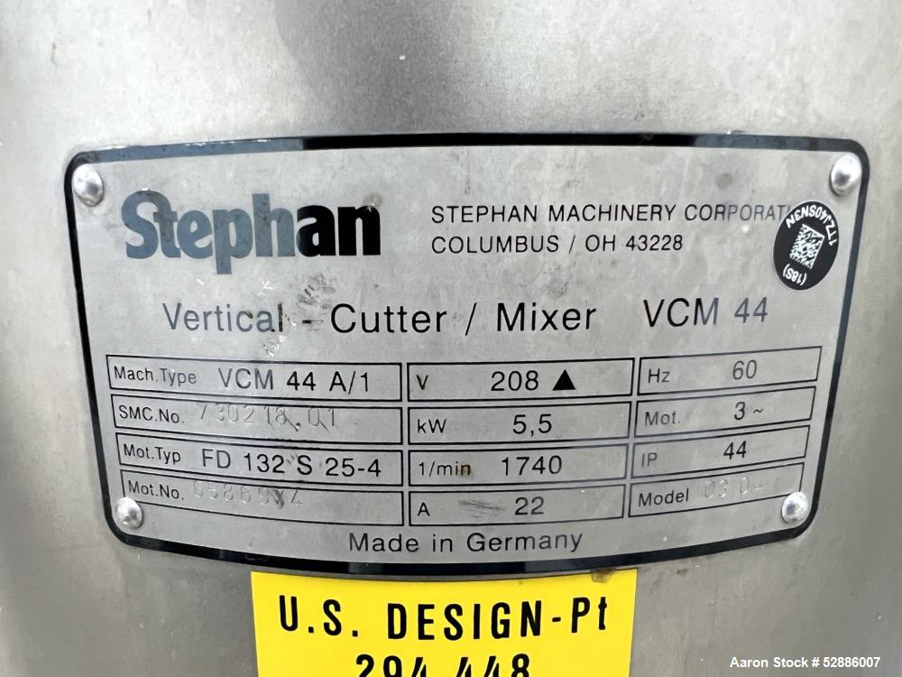 Used- Hobart Stephan Universal Cutter Mixer, Model VCM44, 304 Stainless Steel. 45 Liter bowl capacity. Approximately 19-1/2"...