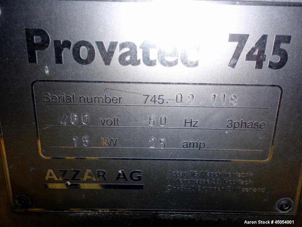 Used NuTEC Manufacturing Hydraulic Provatec 745 Patty Forming Machine. Approximately 15 to 65 strokes per minute, varies on portion size. Has hopper capacity of 400 pounds, usable mold plate area 16"...