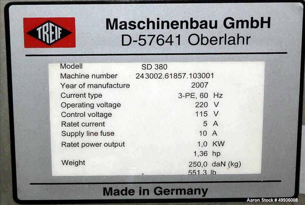 Used-Treif Blade Sharpener, Model SD 380.  Serial # 243002.61857.103001, Built 2007.