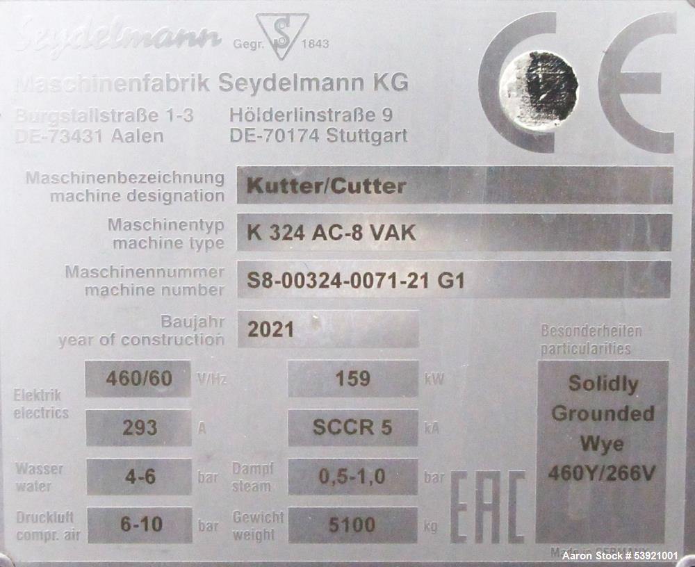 Used Seydelmann K 324 AC8 VAK Vacuum Bowl Chopper – 325L, 188 HP, Auto-Command