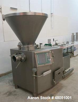 Used Vemag Vacuum Filling / Stuffer. Model HP15(E), USDA / Dairy design with 250 Liter, stainless steel, hopper, built in vacuum system. 5" Inlet/ inline grinder with automatic separating. Jacketed c...