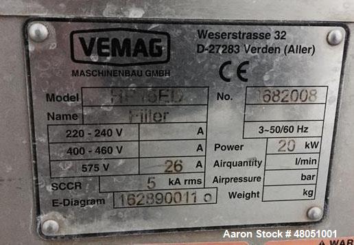 Used Vemag Vacuum Filling / Stuffer. Model HP15(E), USDA / Dairy design with 250 Liter, stainless steel, hopper, built in vacuum system. 5" Inlet/ inline grinder with automatic separating. Jacketed c...