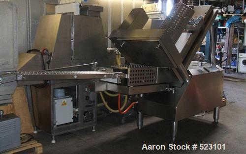 USED: Weber CCS 5000 computer slicer. Product area 9.85" x 5.3" x39.37" (250 x 135 x 1000mm). Max 500 slices per minute. Includes 2spare blades, 1 spare gripper box, blade sharpener Weber MGS 460.