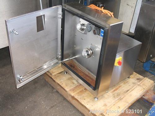 USED: Weber CCS 5000 computer slicer. Product area 9.85" x 5.3" x39.37" (250 x 135 x 1000mm). Max 500 slices per minute. Includes 2spare blades, 1 spare gripper box, blade sharpener Weber MGS 460.