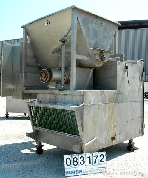 USED: Weiler Agitated Self-Feeding Grinder, model 1109. 304 stainless steel. Approximately 50 cubic foot tub with a 16" diameter screw. Driven by a 5 hp, 3/60/230/460 volt, 1160 rpm motor thru a redu...