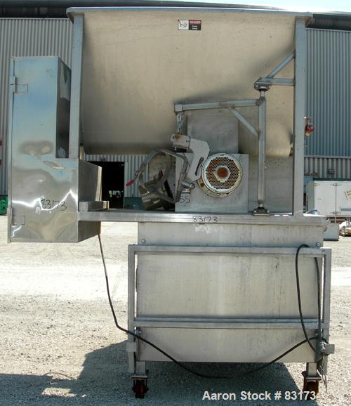 USED: Weiler Agitated Self-Feeding Grinder, model 1109. 304 stainless steel. Approximately 50 cubic foot tub with a 16" diameter screw. Driven by a 5 hp, 3/60/230/460 volt, 1160 rpm motor thru a redu...