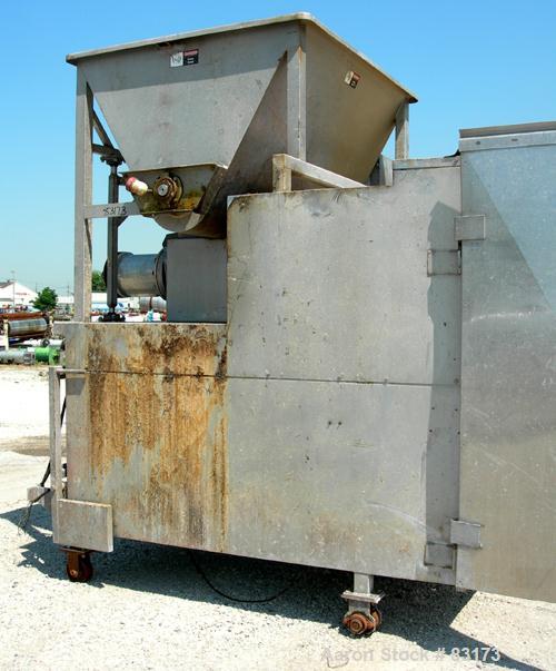 USED: Weiler Agitated Self-Feeding Grinder, model 1109. 304 stainless steel. Approximately 50 cubic foot tub with a 16" diameter screw. Driven by a 5 hp, 3/60/230/460 volt, 1160 rpm motor thru a redu...