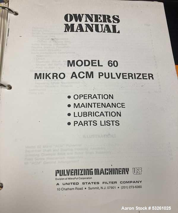 Used Pulverizing Machinery Co. Mikro 60 ACM Stainless Steel Pulverizer – 75 HP Air Classifying Mill