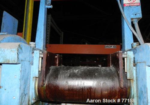 Used Horizontal Two Roll Mill. 8" Diameter x 18" long chrome plated cored rolls. Adjustable end guides, approximate distance between 14-1/4". Manual roll adjustments. Minimum roll gap is contact and ...