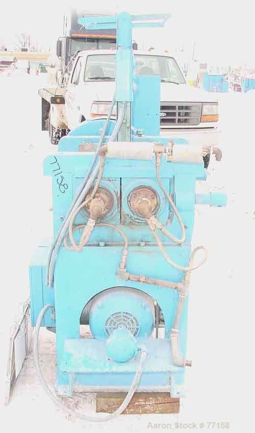 Used Horizontal Two Roll Mill. 8" Diameter x 18" long chrome plated cored rolls. Adjustable end guides, approximate distance between 14-1/4". Manual roll adjustments. Minimum roll gap is contact and ...