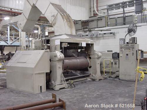 USED: 84" wide Adamson 26" x 26" unitized 2 roll mill. Drilled rolls,top cap design, has split edge guides, air actuated static blender,uni-drive construction utilizing (2) Falk gearboxes, (2) 100 hp...