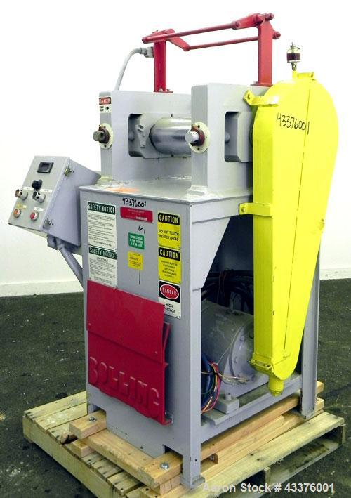 Used Stewart Bolling “OE” Horizontal Two Roll Mill, Model 6” X 6” X 13”. (2) 6" Diameter x 13" wide chrome plated cored rolls, manually adjustable. Approximate batch capacity 2 pounds, roll speeds 33...