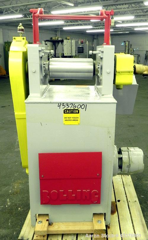 Used Stewart Bolling “OE” Horizontal Two Roll Mill, Model 6” X 6” X 13”. (2) 6" Diameter x 13" wide chrome plated cored rolls, manually adjustable. Approximate batch capacity 2 pounds, roll speeds 33...