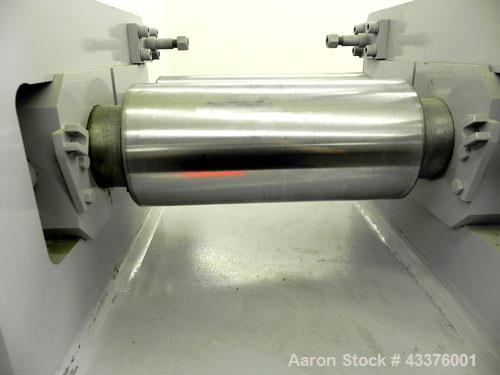 Used Stewart Bolling “OE” Horizontal Two Roll Mill, Model 6” X 6” X 13”. (2) 6" Diameter x 13" wide chrome plated cored rolls, manually adjustable. Approximate batch capacity 2 pounds, roll speeds 33...