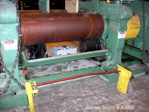 USED: Farrell horizontal two roll mill, (2) 22" diameter x 60" wide iron cored rolls. Operating temp approximately 200 deg F, adjustable end guides, bottom drip pan, manual roll adjustment, 75-125 po...