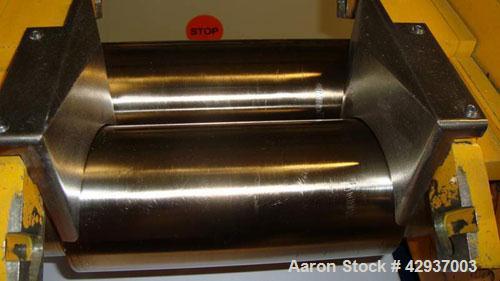 Used Schwabenthan Lab 2 Roll Mill, type Polymix 110P.  4.3" Diameter x 11.7" straight side (110 mm x 300 mm straight side) chrome plated rolls. Hand operated gap adjustment. Electrically heated, maxi...