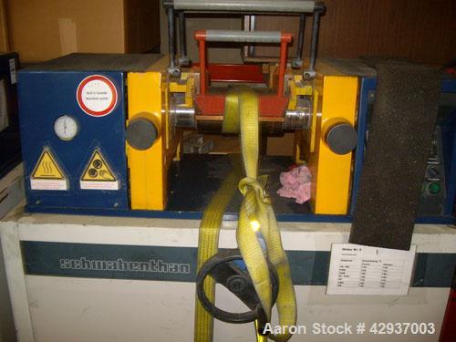 Used Schwabenthan Lab 2 Roll Mill, type Polymix 110P.  4.3" Diameter x 11.7" straight side (110 mm x 300 mm straight side) chrome plated rolls. Hand operated gap adjustment. Electrically heated, maxi...
