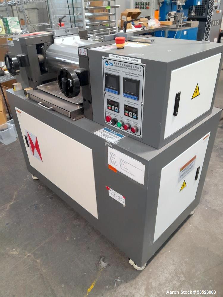 Unused Dongguan Zhuosheng ZS-401CE-160-400 Two-Roll Mill – 400°C, Alloy Rollers, 2023, 1.5 kW Dual Motors