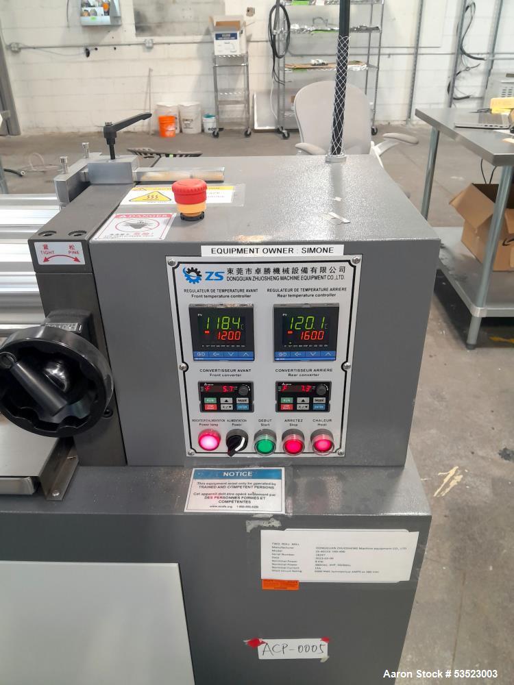 Unused Dongguan Zhuosheng ZS-401CE-160-400 Two-Roll Mill – 400°C, Alloy Rollers, 2023, 1.5 kW Dual Motors